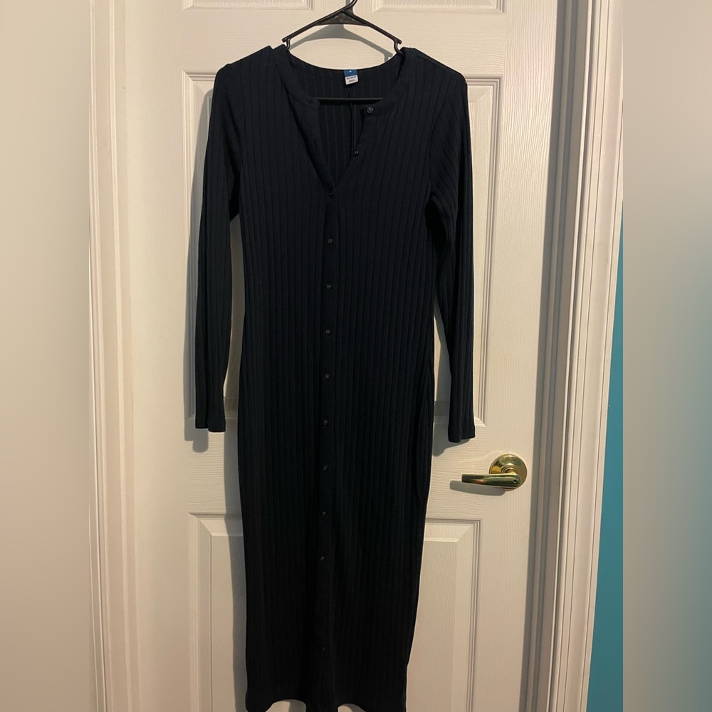 Old Navy Fitted Rib-Knit Midi Button-Front Dress for Women